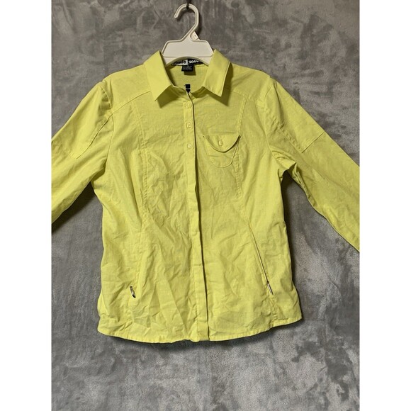 Jamie Sadock Womens Shirt Small Yellow Golf Linen Blend Button Up Collar Pockets - Picture 3 of 11